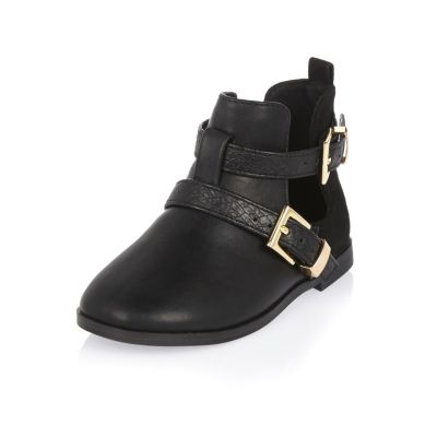 Mini girls black cut-out side boots